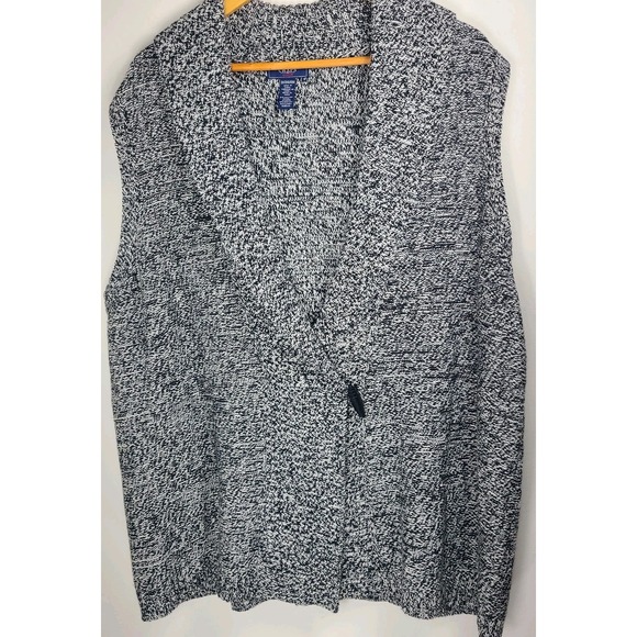 Chaps Women's Open Front Sweater Vest Size 3X Black White Marled Knit EUC - Picture 1 of 5